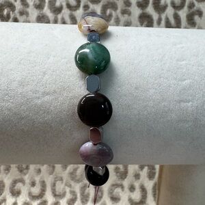 Fancy & Black Jasper Natural Crystal Gemstone Stretch Bracelet
